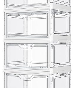 Kmiectse Clear Storage Bins with Lids - 4 Tier 23qt Plastic Stackable Bins | Closet Organizers Box for Bedroom. Living Room. 23 QT Folding Box with Magnetic door