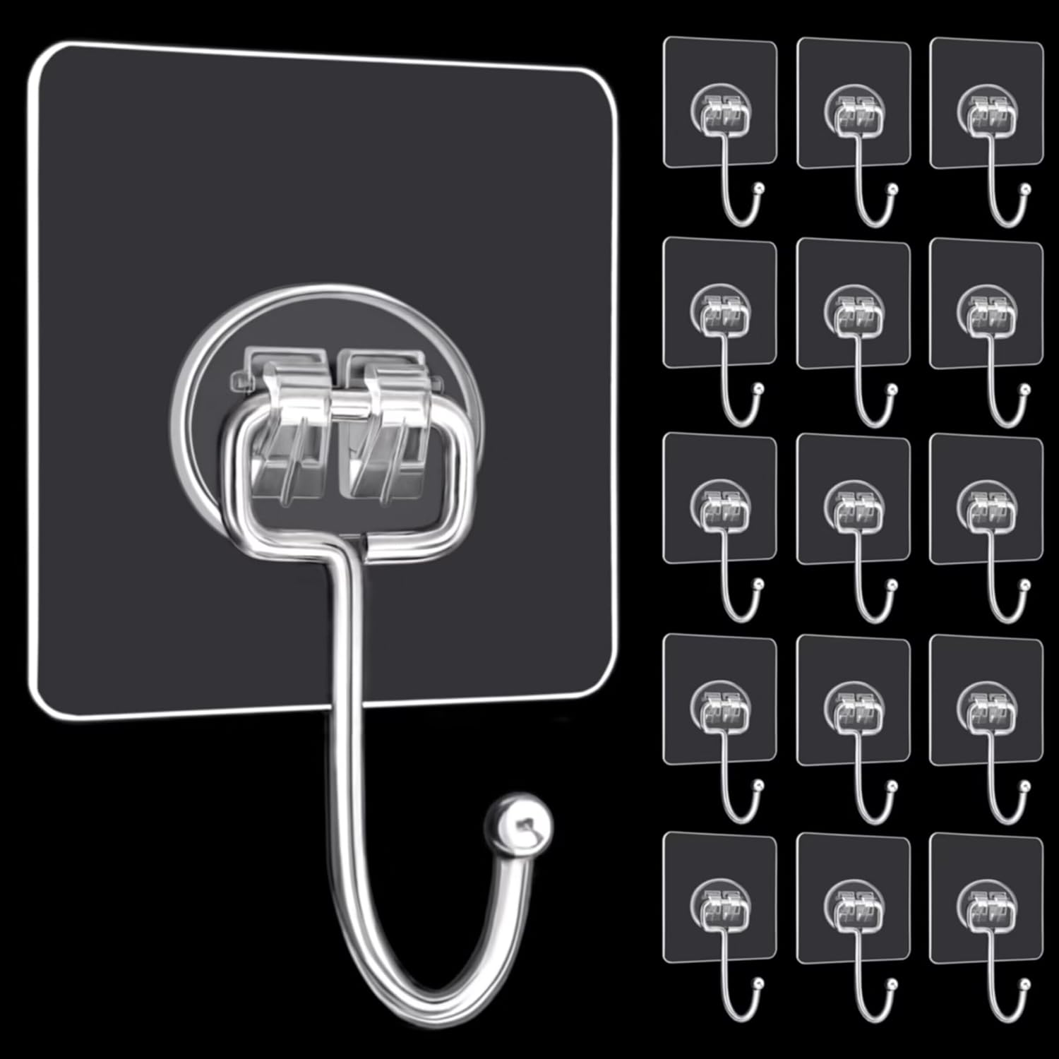 DKHDBD Large Adhesive Hooks. 16-Pack Hold 33lb(Max) Heavy Duty Sticky Hooks. Waterproof Transparent Hooks for Hanging. Self-Adhesive Traceless Clear Wall Hooks to Use for Keys Robe & Towel