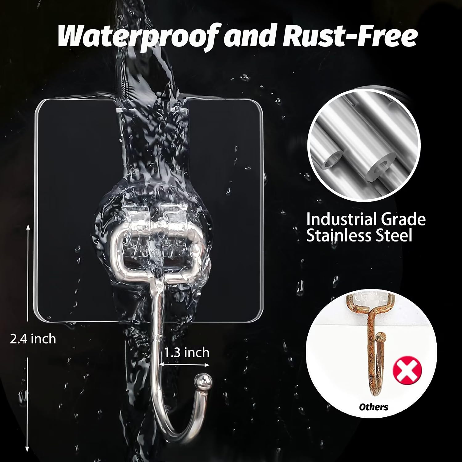 DKHDBD Large Adhesive Hooks. 16-Pack Hold 33lb(Max) Heavy Duty Sticky Hooks. Waterproof Transparent Hooks for Hanging. Self-Adhesive Traceless Clear Wall Hooks to Use for Keys Robe & Towel - Image 3
