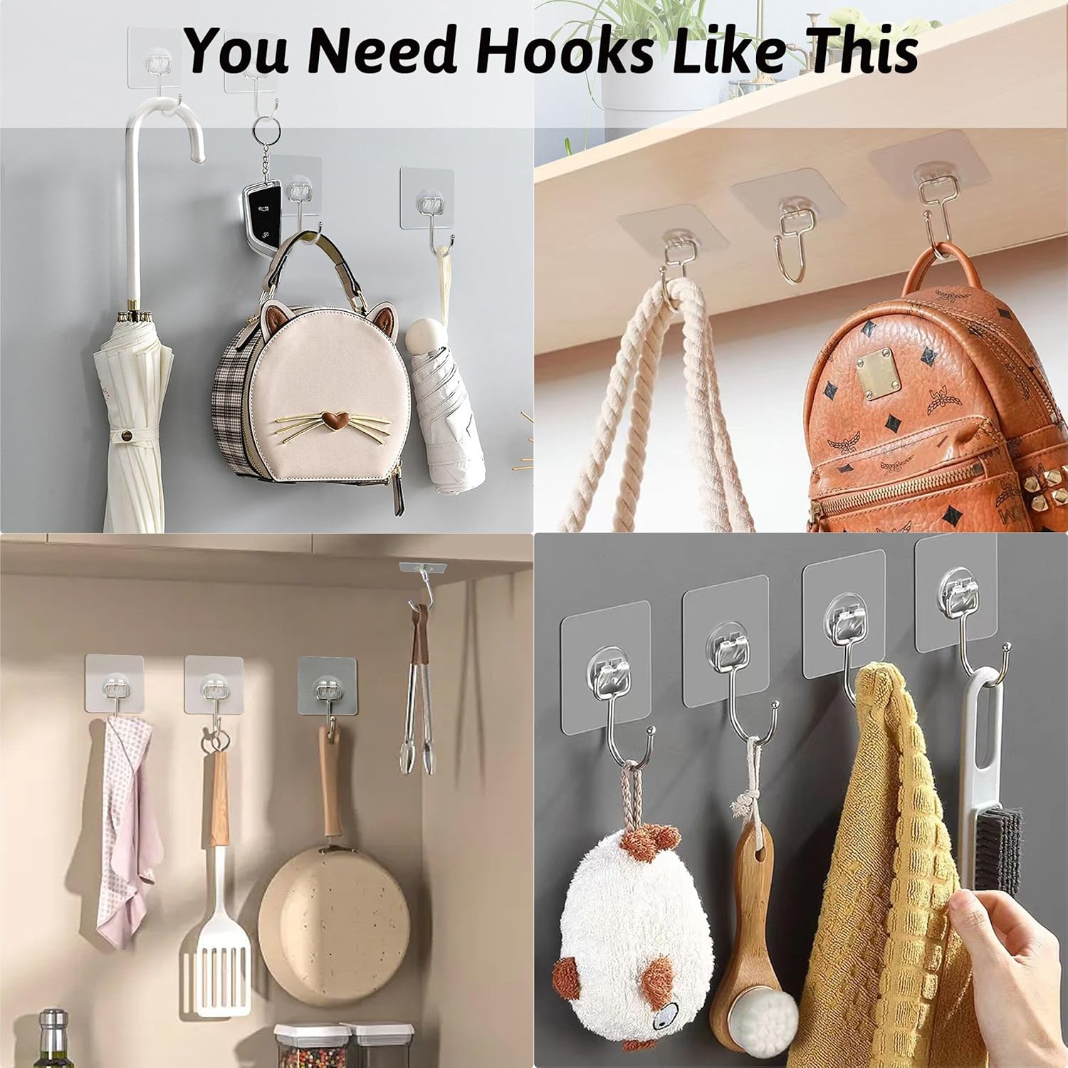 DKHDBD Large Adhesive Hooks. 16-Pack Hold 33lb(Max) Heavy Duty Sticky Hooks. Waterproof Transparent Hooks for Hanging. Self-Adhesive Traceless Clear Wall Hooks to Use for Keys Robe & Towel - Image 5